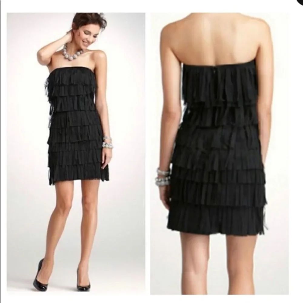 Ann Taylor Black Strapless Tulle Fringed Tiered Layered Night Out Dress Size 2